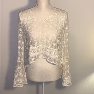 Abercrombie ivory lace crop boho medium top